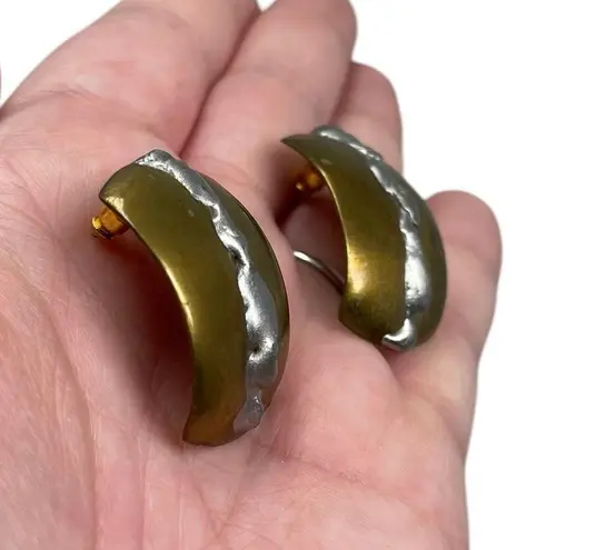 Vintage Unsigned Gold Tone Silver Tone Post Earrings Classic Retro Modernist