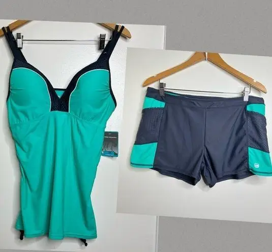 Free Country 2 Piece Swimsuit Tank & Boy Shorts Size XL 16 Aqua
