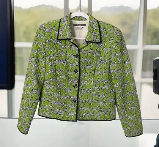 Maggy London Maggy L Jacket-Womens Sz 6 100%-Silk Quilted-Lined Button Down Zebra Design-VTG