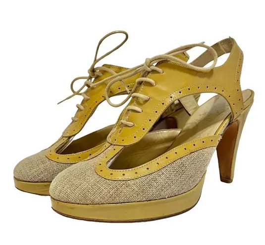 Opening Ceremony Oxford Lace-Up Canvas Patent Leather Cut-Out Slingback Heels