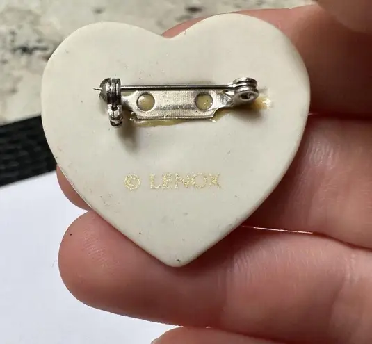 Dove Signed Lenox Porcelain Peace Inside Heart Christmas Holiday Brooch Pin