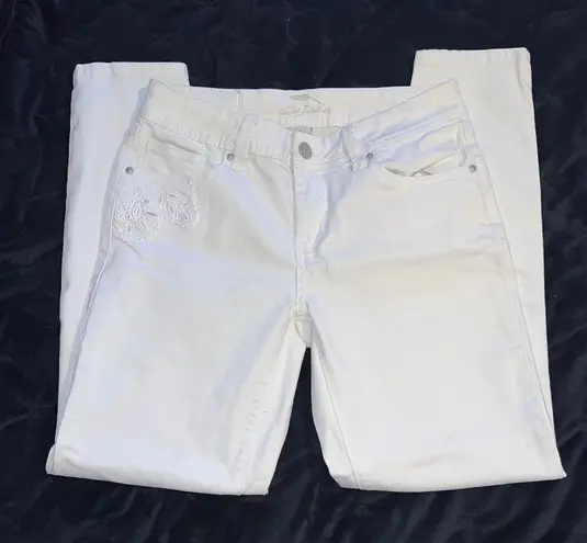 Bob Timberlake White Embroidered Ankle Jeans Floral Cutout Detail Casual Denim-6