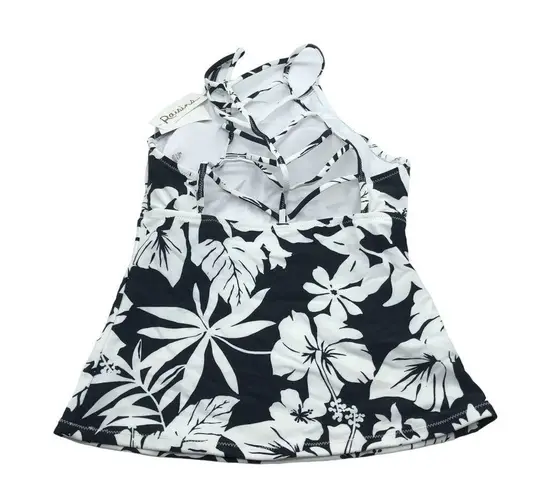 Raisin's Womens St. Croix Tankini Swim Top Black White Floral Print Size S