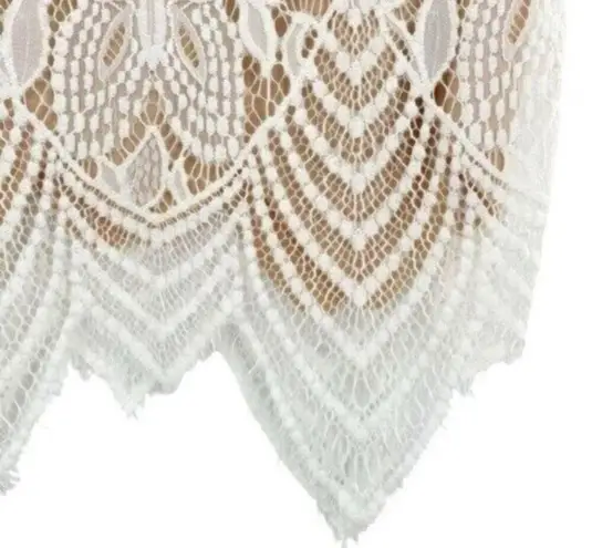 Women’s Ivory Floral Mesh Lace Overlay Mini Skirt Coquette White