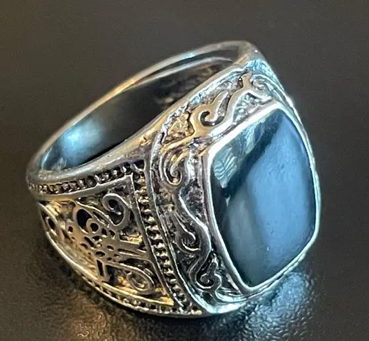 S925 silver natural obsidian ring size 7.5