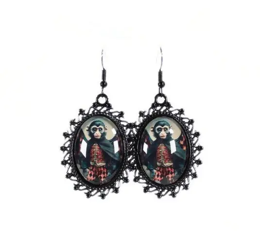 Handmade Gothic Victorian "The Harlequin Trickster" Gothic Monkey Bat Wing Earrings