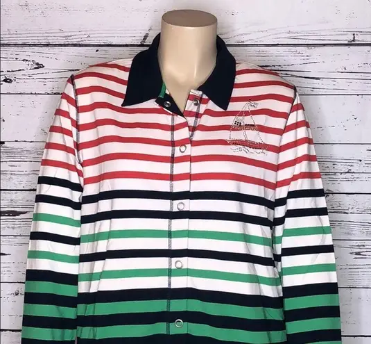 Alfred Dunner Size 18 Stripe w/ Sailboat Embellishment Snap Button Knit Jacket