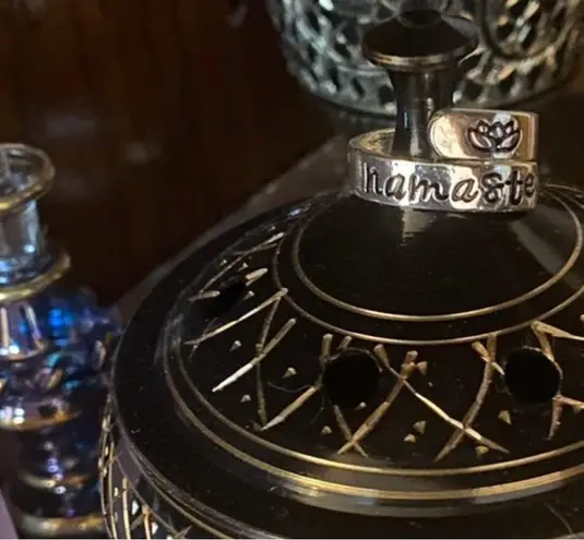 New Silver Unisex Lotus Namaste Adjustable Finger Ring