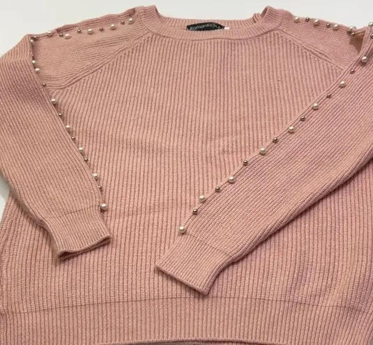 Commonwealth Pink Sweater with Pearl Accents Size L