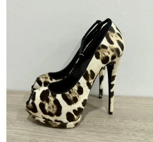 Giuseppe Zanotti Ponyhair Leopard Print Peep Toe Platform Pumps Multi 39 / 8.5