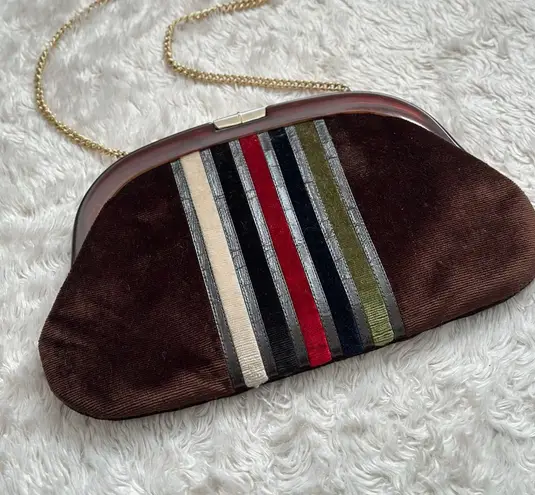 Vintage 70s Made Italy Tortoiseshell Velvet Crossbody Purse Bag Brown Designer