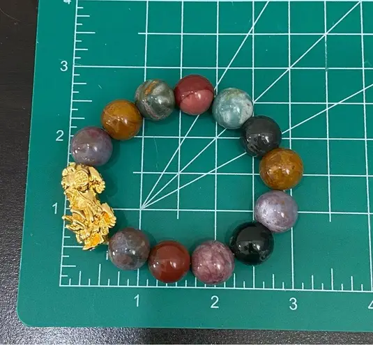 Handmade Natural Agate Multicolored Stone Pi Xiu Fengshui Lucky Stretch Bracelet