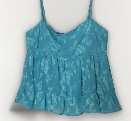 Vintage Y2K Honey Sparkle Cami Babydoll Tank Top Blue Sheer Floral XL Flowy