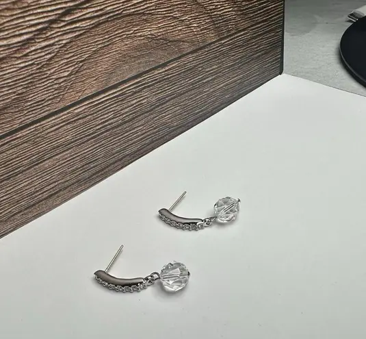 Swavorski Swarovski Crystal Bead Silver Tone Pierced Earrings (Swan Signed)