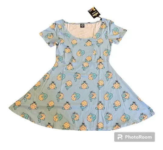 Rare! Cakeworthy Sesame Street Cookie Monster Skater Dress Blue Size L