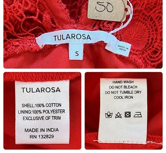 Tularosa  Red Lace Crochet Pom Pom Detail Shift Cocktail Dress Size S NEW w Tags