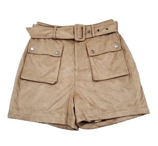 Guess  Faux Suede High Rise Cargo Pocket Shorts Size Small Belted Brown Tan