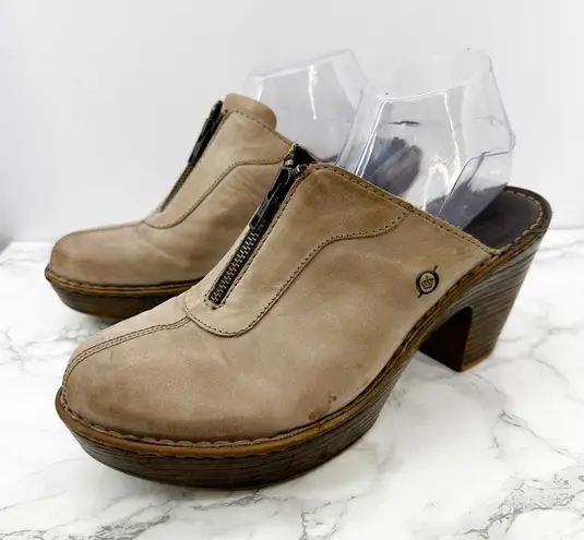 Born Shoes Women Taupe Zip Up Mules Clogs Chunky Heel Platform 11 Brown