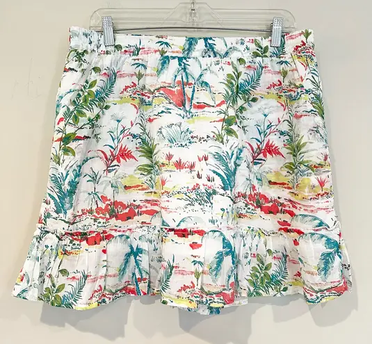 Sigrid Olsen 100% Cotton Tropical Floral Mini Skirt Women's Large White Lined - Image 1