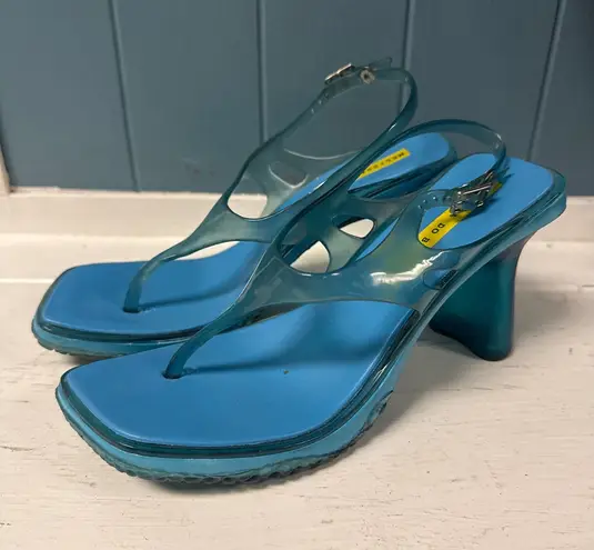 Melissa Do Brasil Y2K Blue Jelly Thong Sandals Heels Platform Size 6 USA