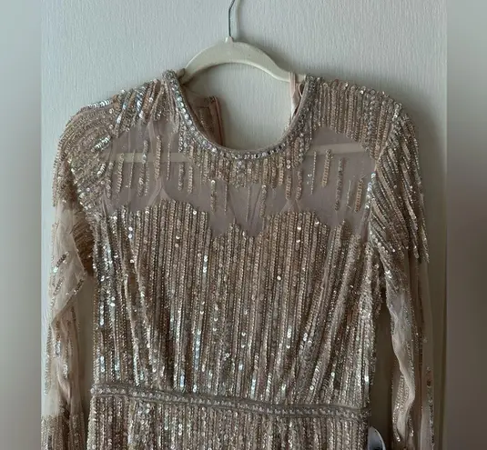 Mac Duggal 93629 Sequined Illusion Trumpet Gown Sz 8 NWT High Neck Long Sleeve