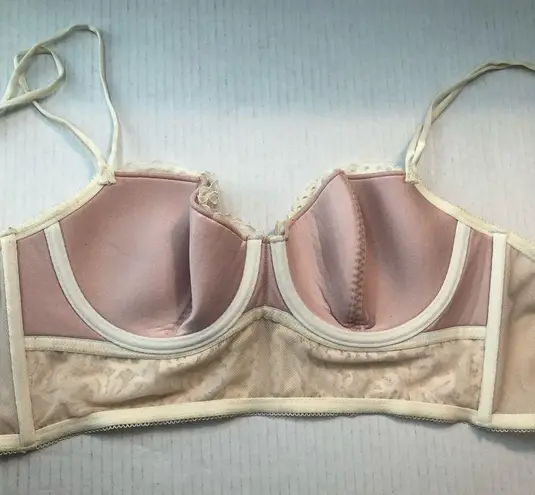 Wacoal B.Tempt'd Bra Women’s Ciao Bella Lace Balconette Longline Bra in Cream Sz L EUC