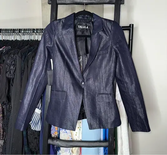 Talula Aritzia Blue Indigo Structured Single Button Blazer