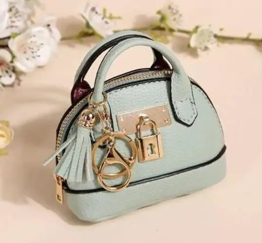 Sage Green Mini Tote Bag Keychain Coin Purse Pu Leather for Mini Pouch Zipper