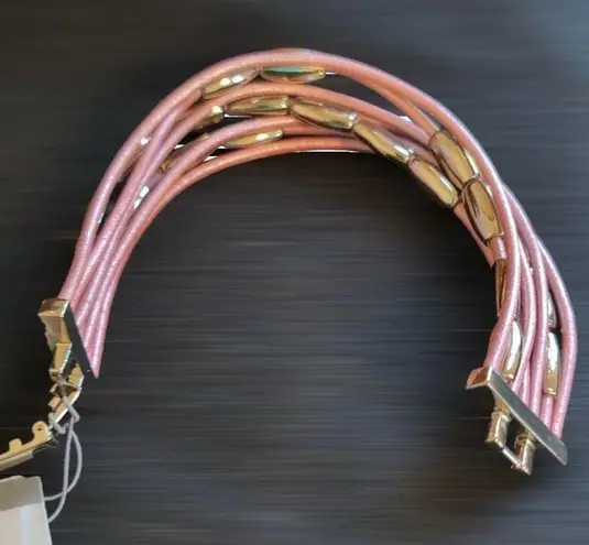 Nine & Co. Pink Leather Strand and Silver Link Bracelet NWT