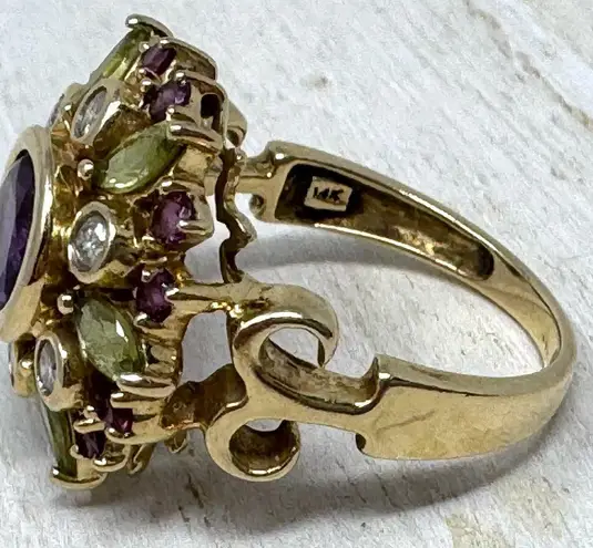 Solid 14K yellow gold gemstone ring, made in India, size ~7 Multiple
