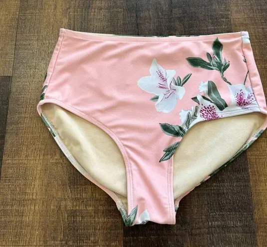 ALBION FIT Light Pink Floral Shock Lulu High Waisted Swim Bottoms
