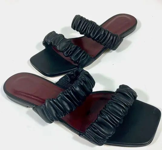 Staud Maya Ruched Slide Sandals Black EU 40 NEW Leather Double Strap Logo Size 9.5