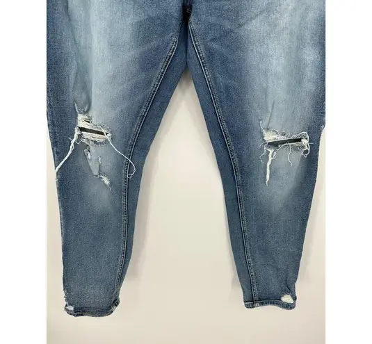 Kancan Womens High Rise Boyfriend Jeans Size 32 Washed Distressed Knees Blue