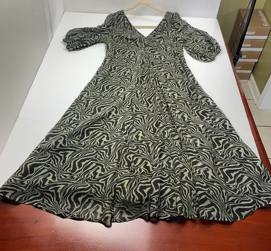 Ganni Abstract Swirl Print Viscose-Crepe Short Sleeve Kalamata Dress Womens US 4