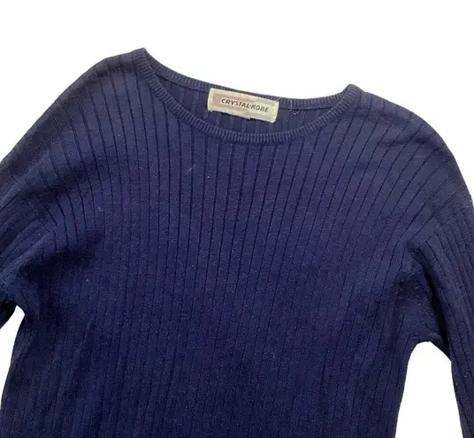 Crystal Kobe Ribbed Knit Sweater Blue Size M