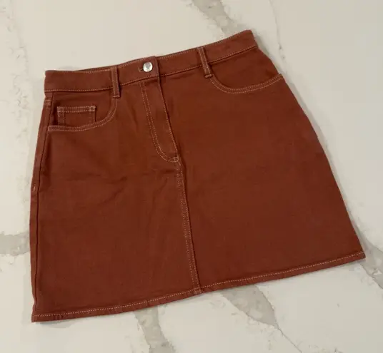 Wilfred Free by Aritzia High Waisted Denim Date Night Mini Skirt Women’s 4 Brown