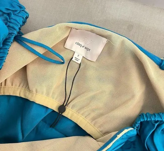 Cinq à Sept Cinq a sept minella blue satin off the shoulder ruffled party dress size 2