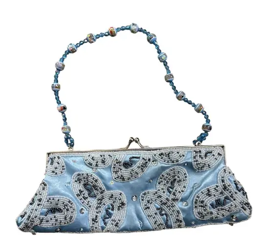 Y2K vintage beaded frame bag with beaded strap Blue
