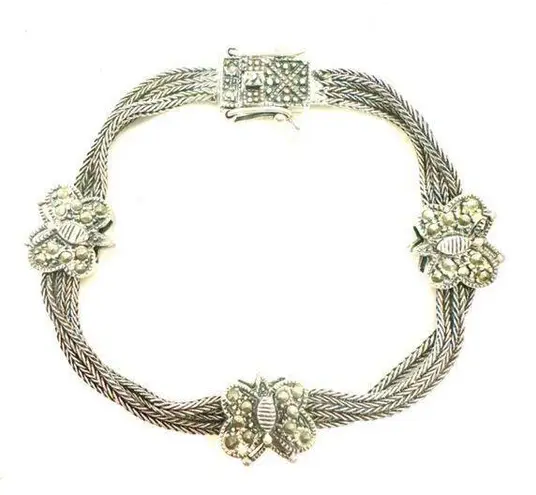 Butterfly and Marcasite 7 inch bracelet set in Sterling Silver Stamped 925