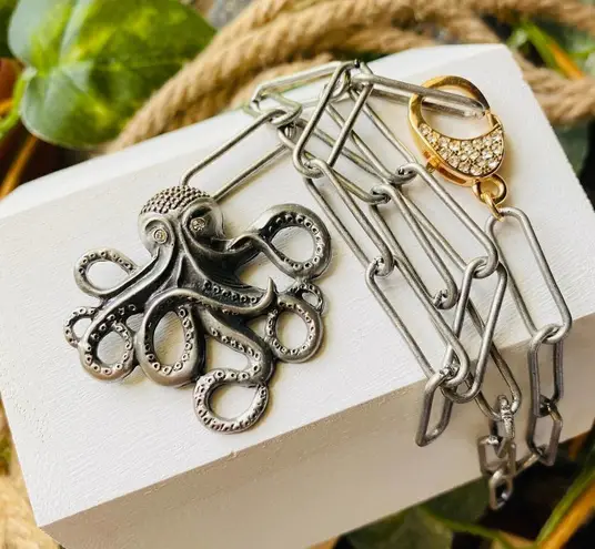 Handmade Octopus Paper Link Pewter Link Chain Necklace