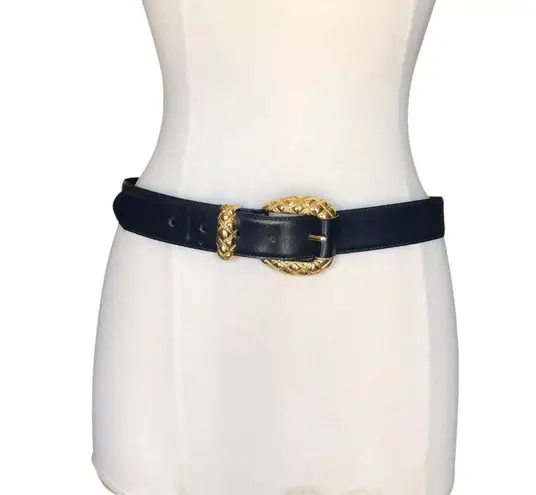 Cipriani Belt Glazed Cowhide On PVC Lining Black Gold Tone Buckle Size Large