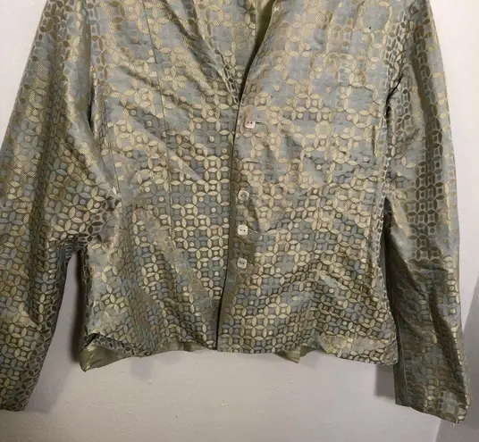 Kai Mira Reversible Silk Mandarin Jacket Green Blue Size M