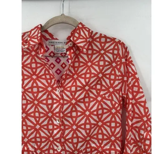 Gretchen Scott Geometric Mini Shirt Dress Women XXS Orange White Artsy Retro