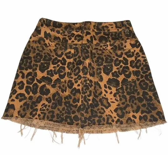 Etiquette Boutique new ☀︎︎ Denim Mini Skirt ☀︎︎ Wild Leopard Print ☀︎︎ Raw Hem