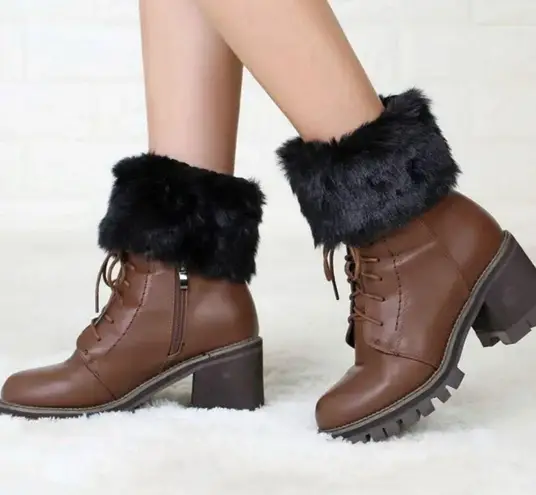 Black Faux Fur Boot Cuffs – Warm Plush Ankle Covers for Winter Boots