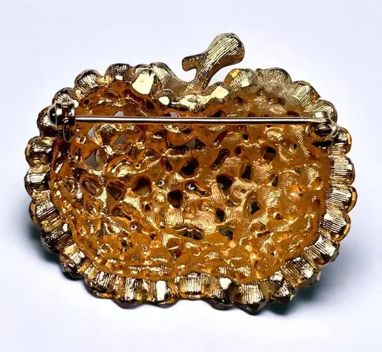 Black Diamond Vintage Topaz &  Rhinestone Apple Brooch