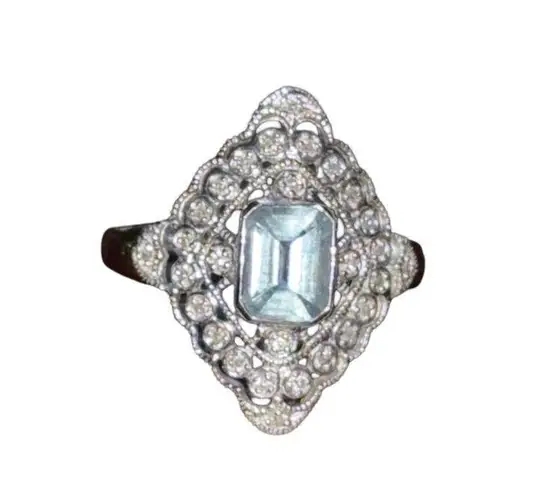 10K White Gold 1.0CT Blue Topaz & Real Diamond 2.9G Women’s Ring size 8