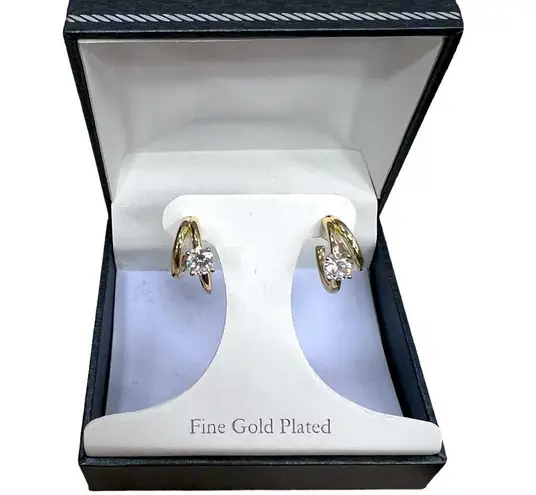 Exquisite Diamond Zircon 1β Gold Plated Hoops, 1.5