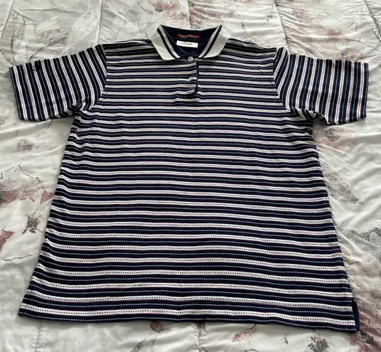 Polo Elandale 100% Cotton Striped White Blue Embroidered Logo Golf Shirt, size S