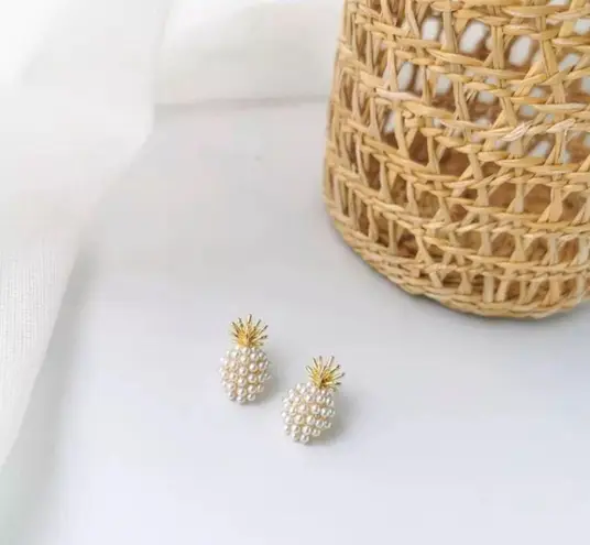 Gold and Pearl Pineapple Earrings